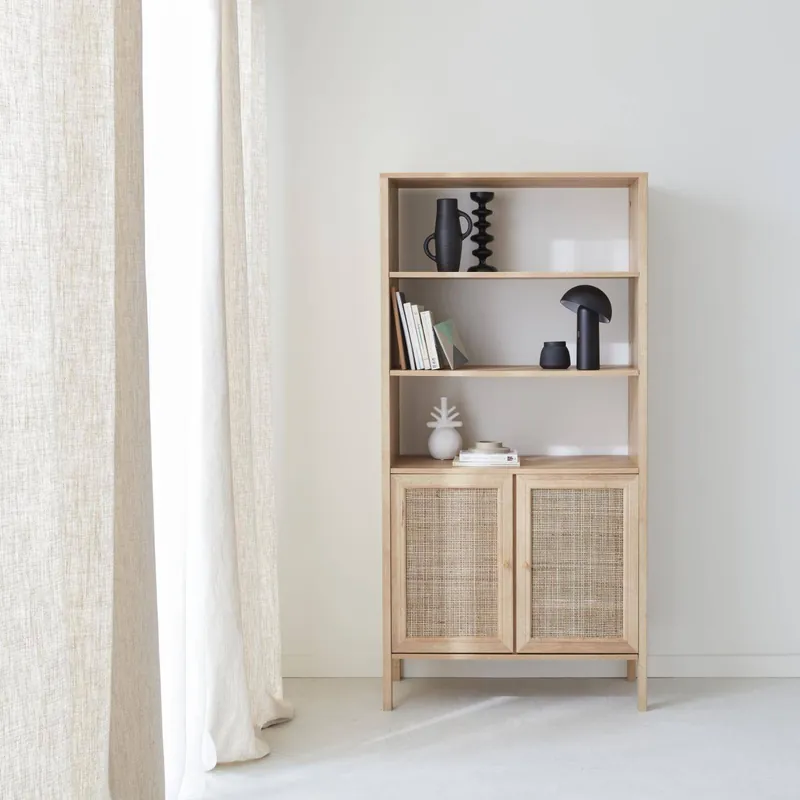 Estantería efecto madera y caña con 4 niveles - Muebles de almacenamiento