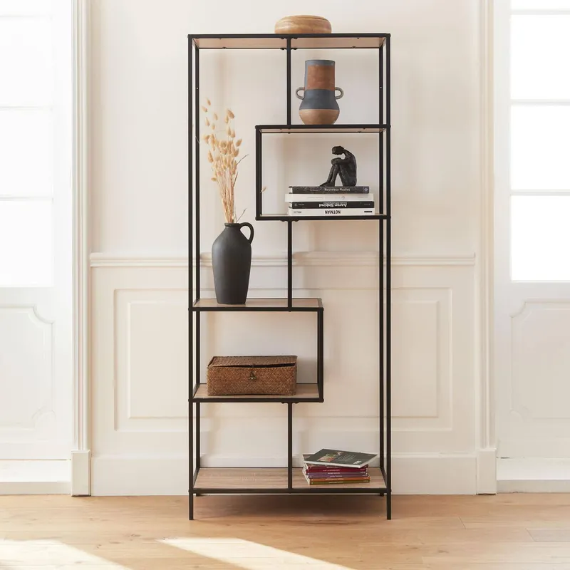 Estantería industrial de metal y efecto madera, 6 niveles - Muebles de almacenamiento
