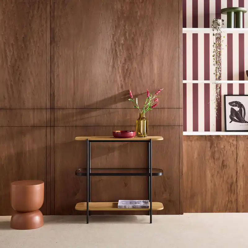 Estantería, biblioteca de vidrio, decoración de madera y metal, 3 niveles - Muebles de almacenamiento