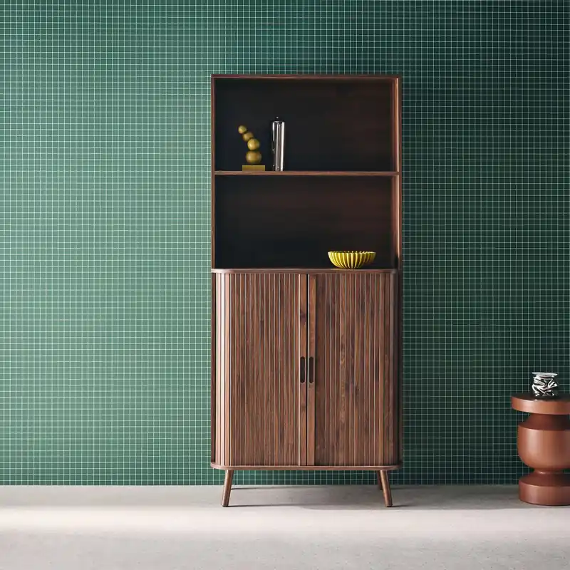 Estantería escandinava, 4 niveles, 2 puertas correderas - Muebles de almacenamiento