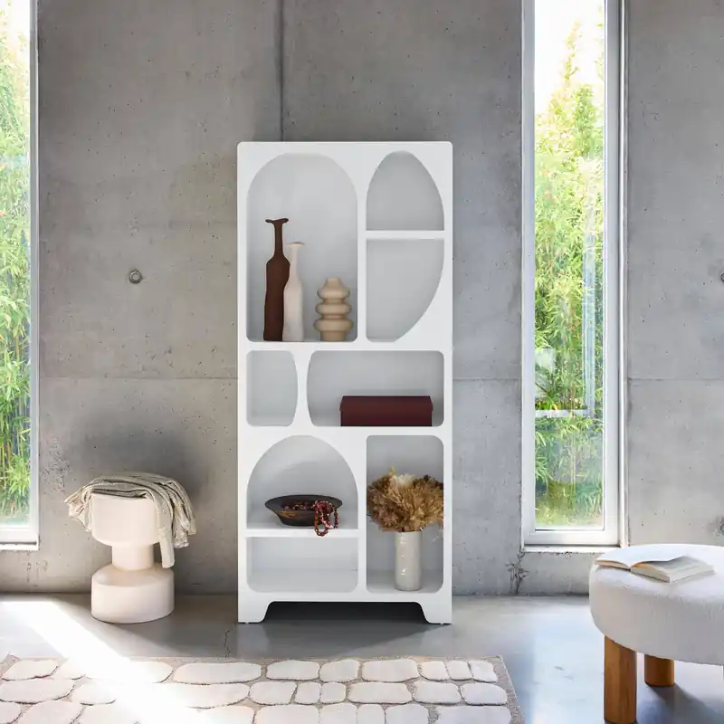 Estantería orgánica de efecto madera con 8 compartimentos - Muebles de almacenamiento