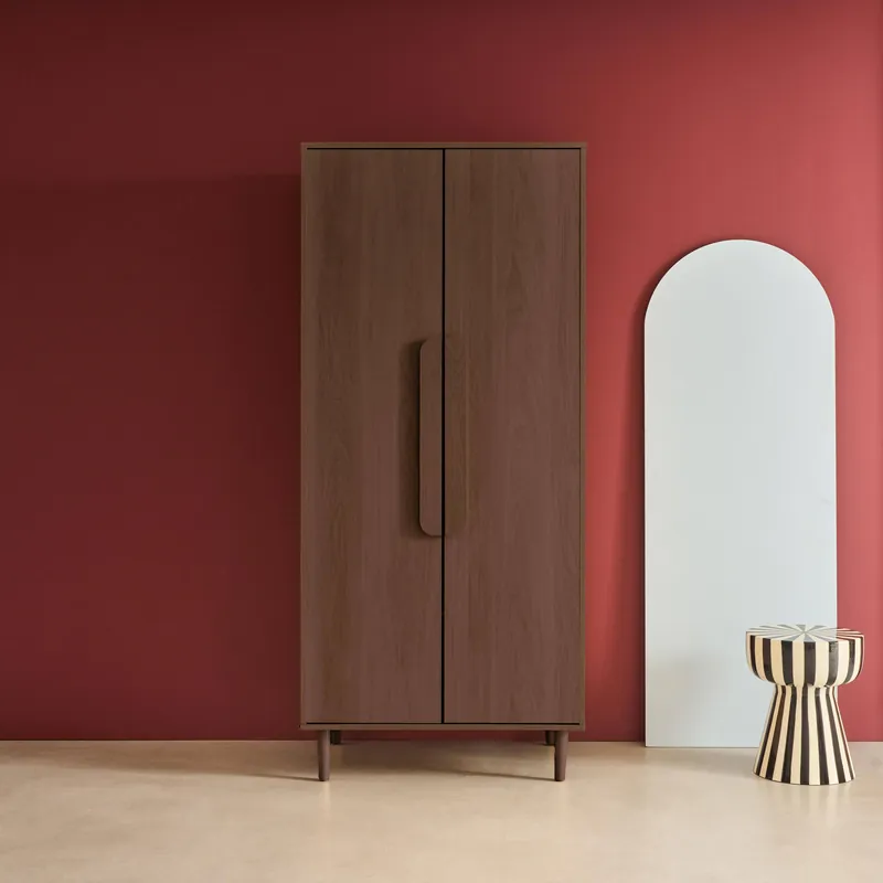 Armario vestidor con efecto madera, 2 puertas y barra para colgar - Armarios