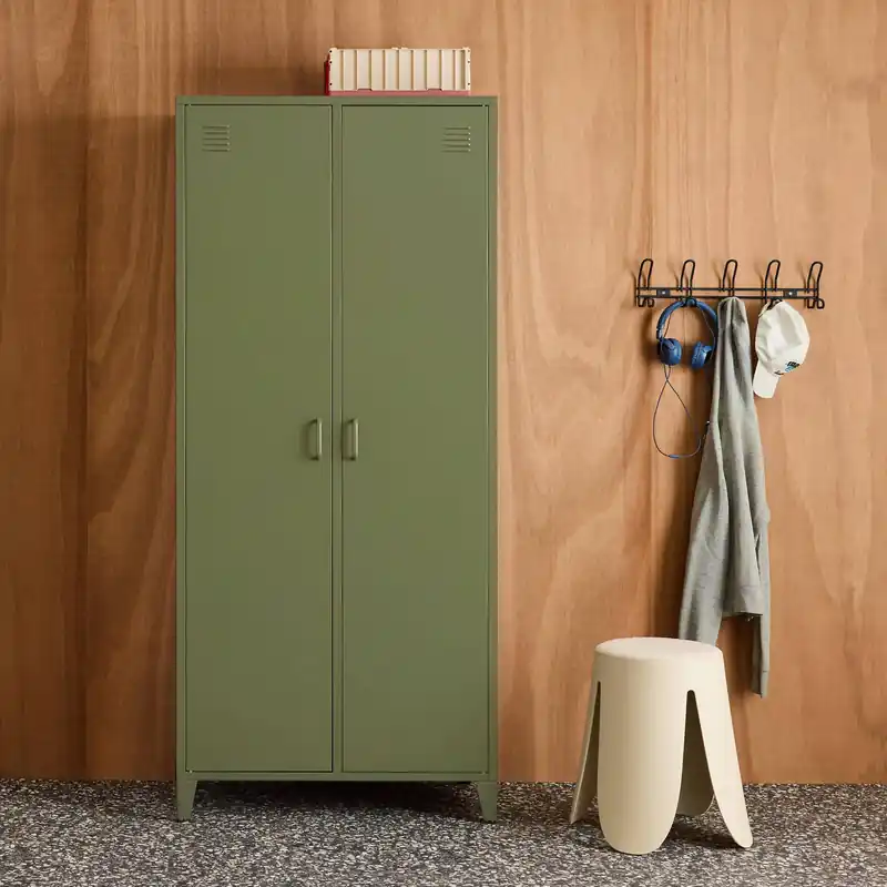 Armario/vestidor industrial de metal 2 puertas, 4 estantes, 1 barra para colgar - Armarios
