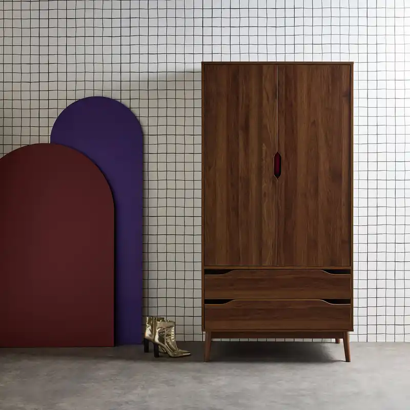 Armario vestidor vintage, decoración en madera, 2 puertas - Armarios