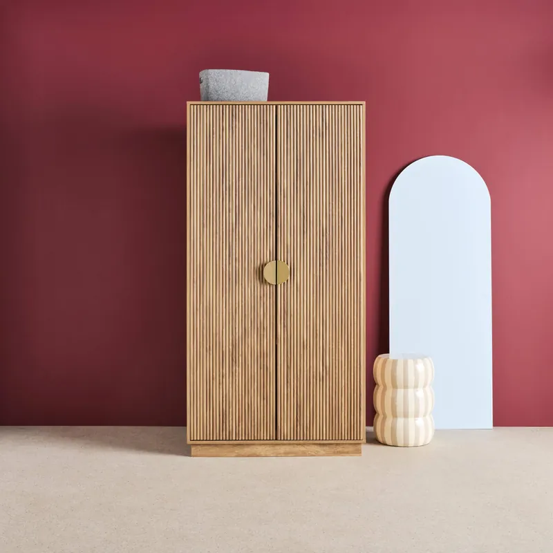 Armario vestidor efecto madera de mango ranurado, 2 puertas - Armarios