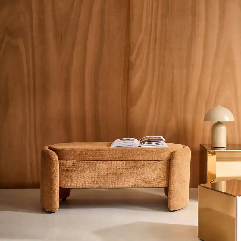 Banco baúl, pie de cama contemporáneo de tela simple - Banco recibidor