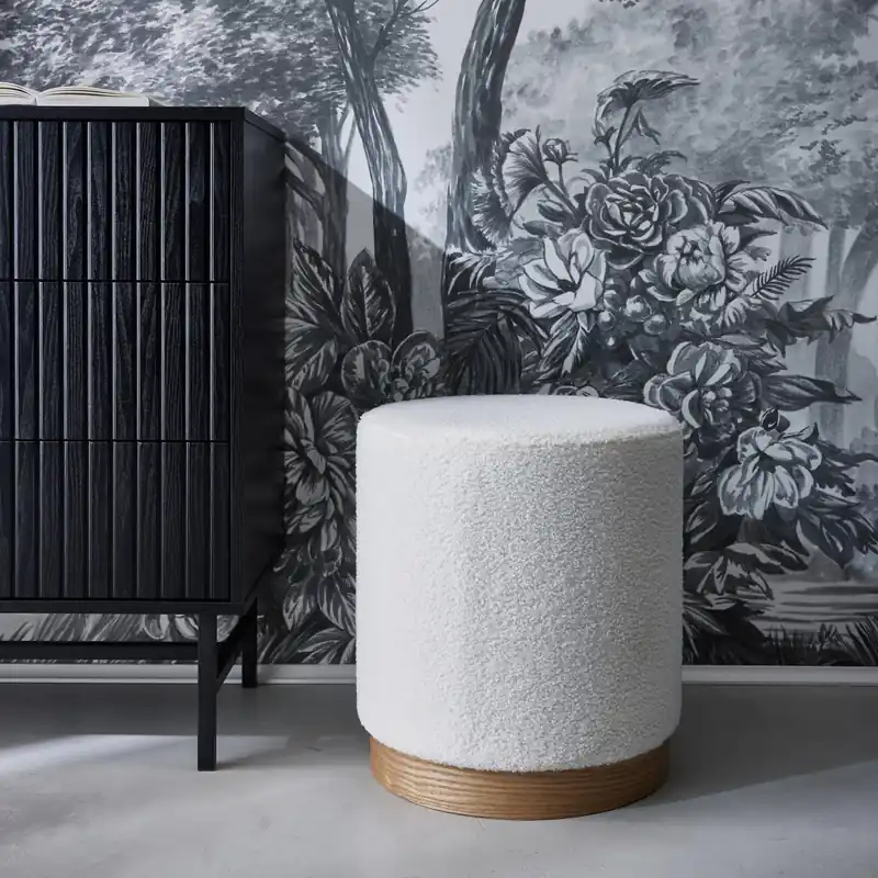 Puff estilo escandinavo de rizos blancos - Puffs y reposapiés