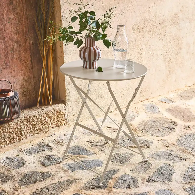 Mesa de jardín bistró plegable de acero, 2 plazas, ø60cm - Mesas de jardín