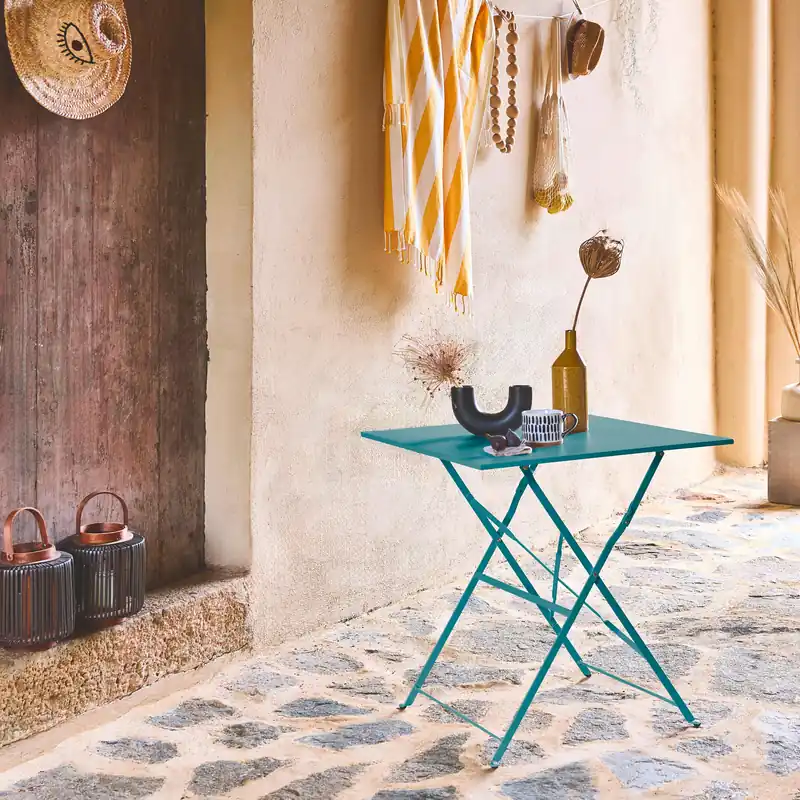 Mesa de jardín bistró plegable de acero, 2 plazas, 70cm - Mesas de jardín