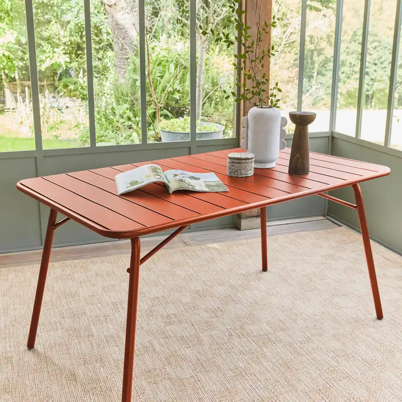 Mesa de jardín bistró de acero plegable, 6 plazas, 140cm - Mesas de jardín