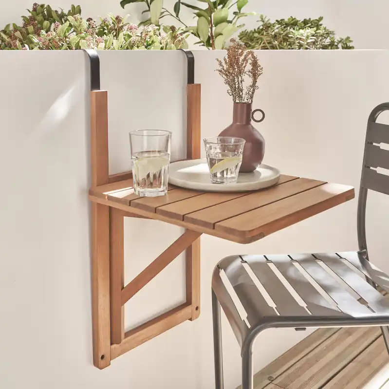 Mesa auxiliar de madera para balcón, plegable - Mesas de jardín