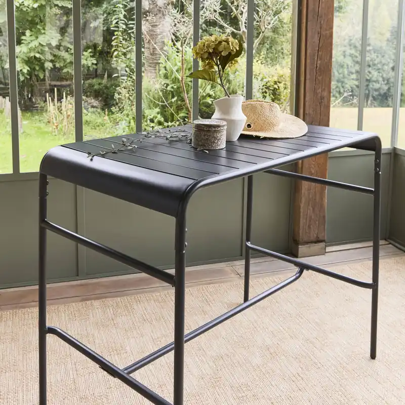 Mesa alta de jardín bistró de acero, 4 plazas, 120cm - Mesas de jardín