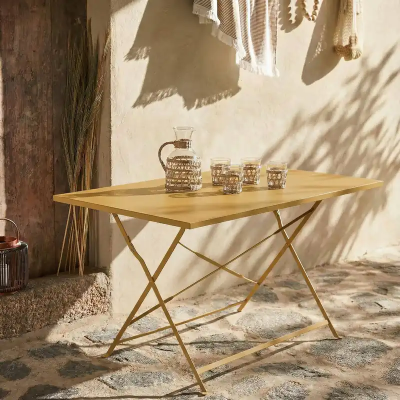 Mesa de jardín bistró plegable de acero, 4 plazas, 110cm - Mesas de jardín