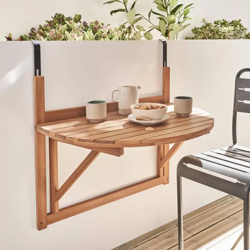Mesa auxiliar de madera para balcón, plegable - Mesas de jardín