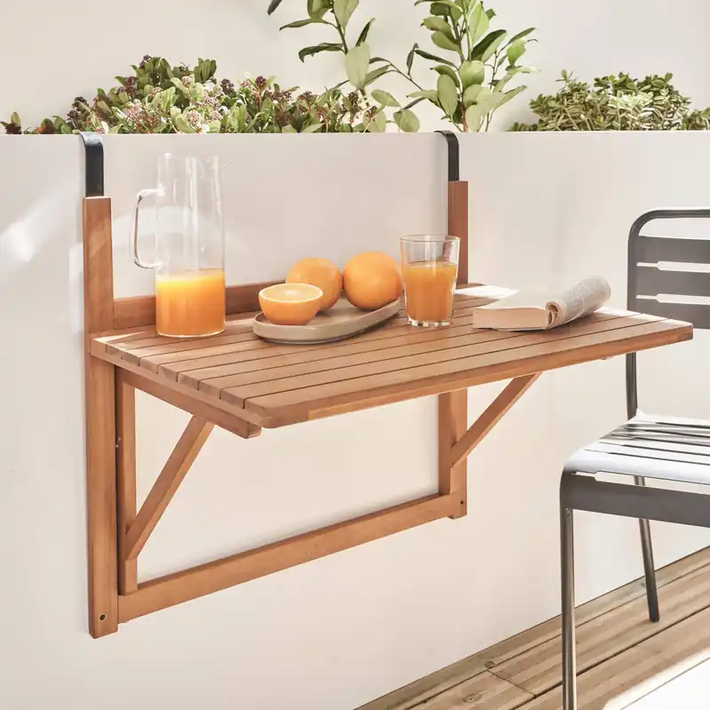 Mesa auxiliar de madera para balcón, plegable - Mesas de jardín
