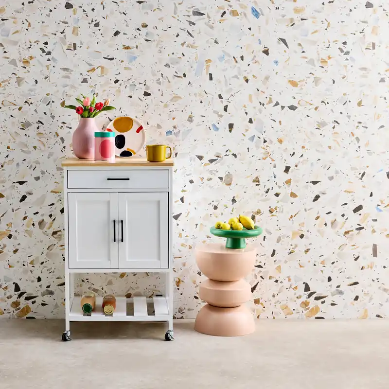 Carro de cocina con encimera de madera de pino - Carrito de cocina
