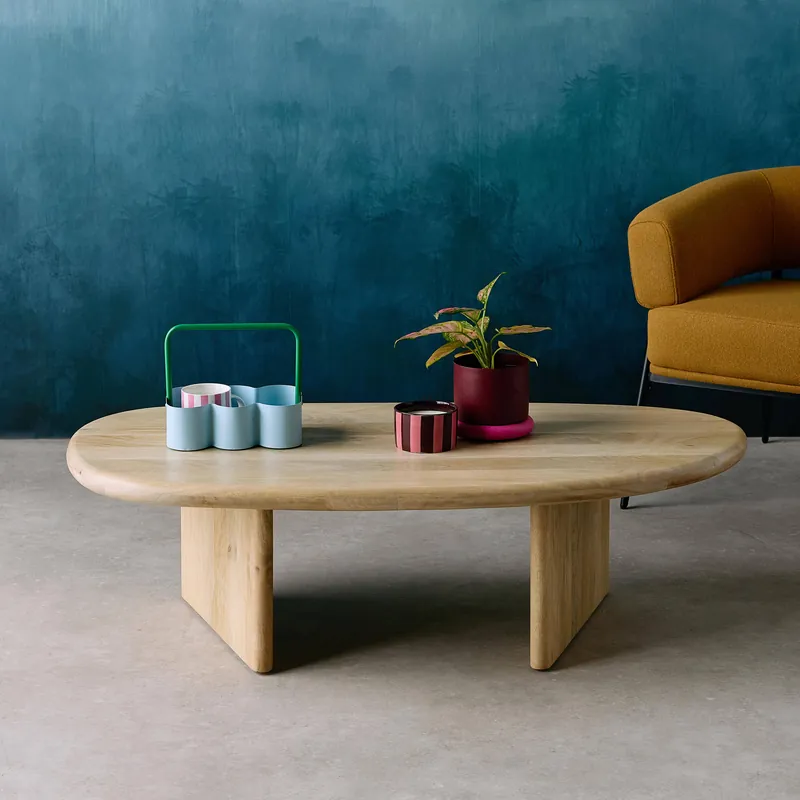 Mesa de centro ovalada de madera de mango maciza - Mesas de centro