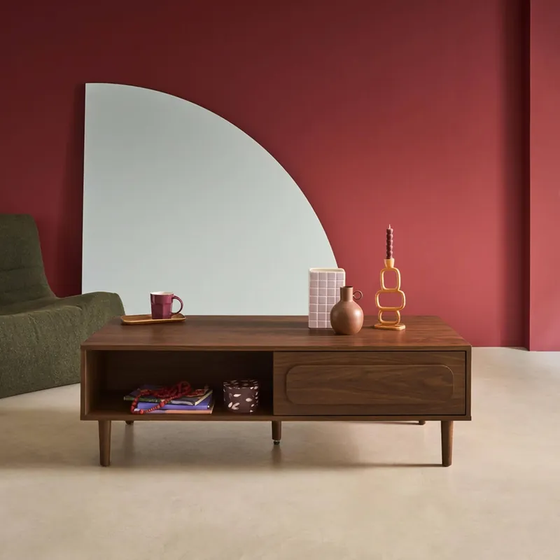 Mesa de centro vintage con efecto madera y 1 cajón - Mesas de centro
