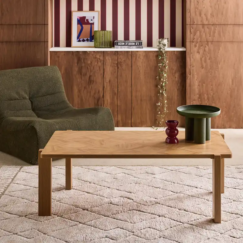 Mesa de centro vintage rectangular decorada con efecto de madera en espiga - Mesas de centro