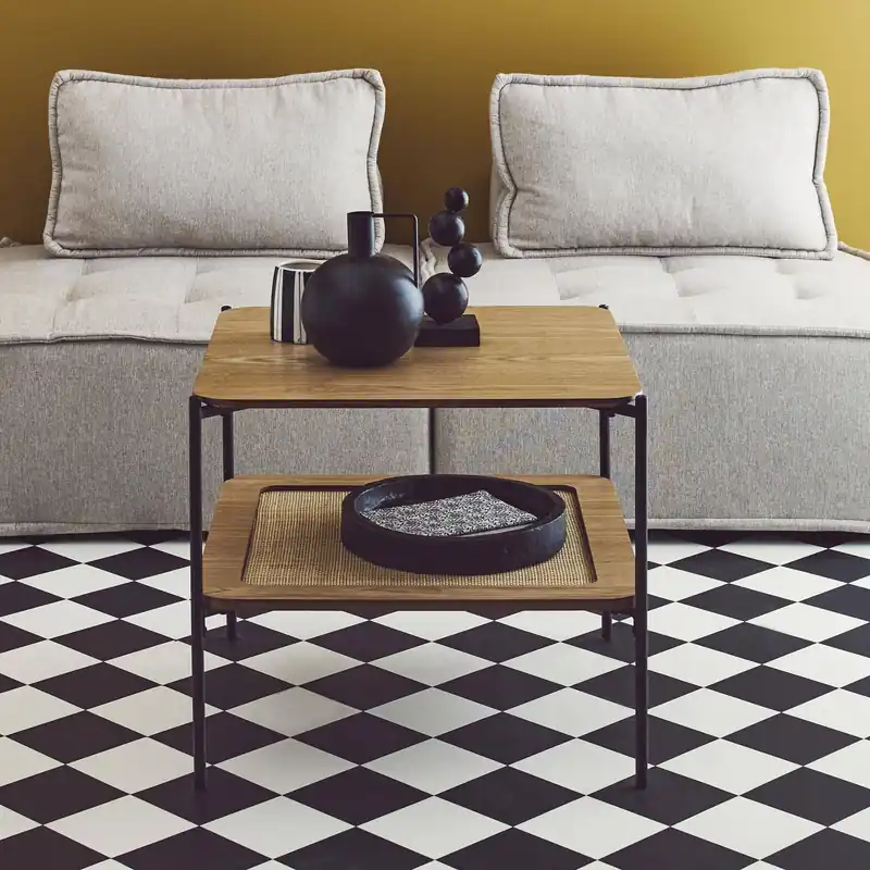 Mesa de centro cuadrada con tablero doble efecto madera y caña - Mesas de centro