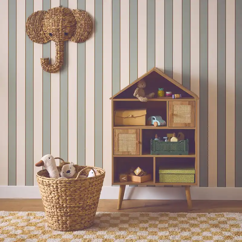 Estantería infantil efecto madera y caña con 2 puertas - Librerías, estanterías y armarios infantiles