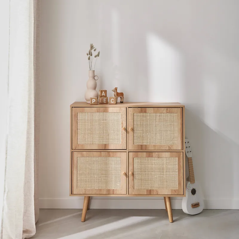 Cómoda infantil con efecto madera de 4 puertas - Librerías, estanterías y armarios infantiles
