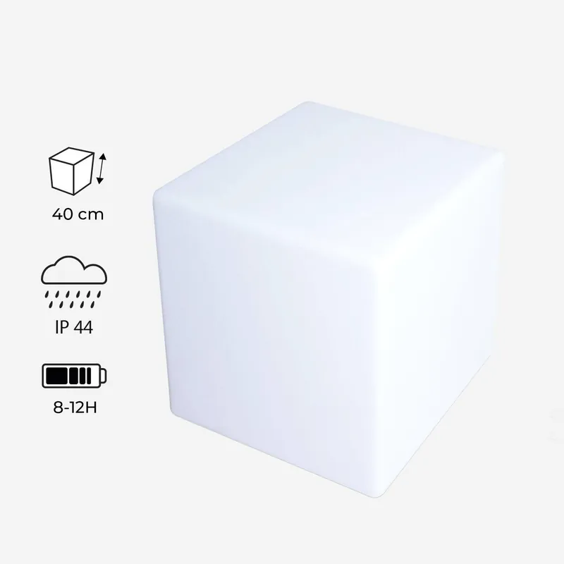 Cubo luminoso LED con batería para interior/exterior - Iluminación de jardín