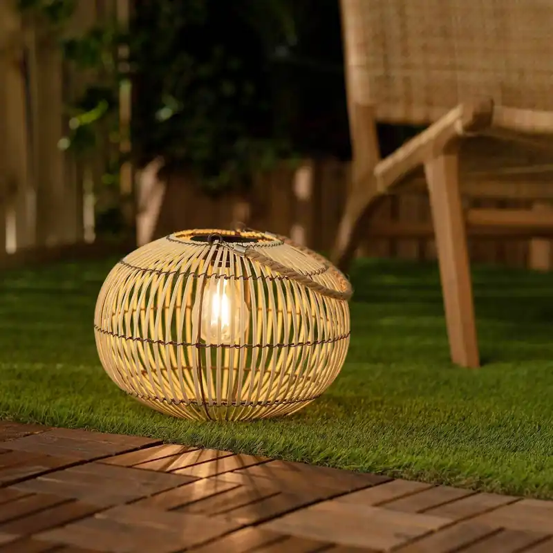 Lámpara exterior solar LED de ratán, 31,5cm - Iluminación de jardín