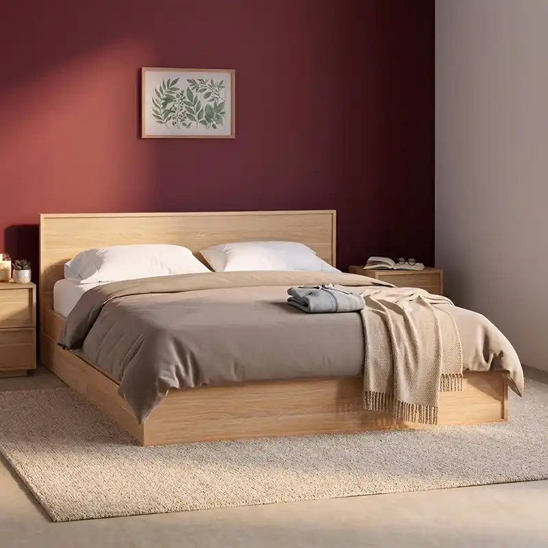 Cama con somier de láminas y cabecero 160x200cm + 4 cajones decoración madera - Camas de matrimonio