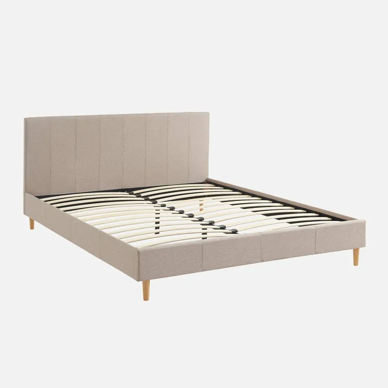 Cama con somier y cabecero 160x200m, acabado en tela - Camas de matrimonio