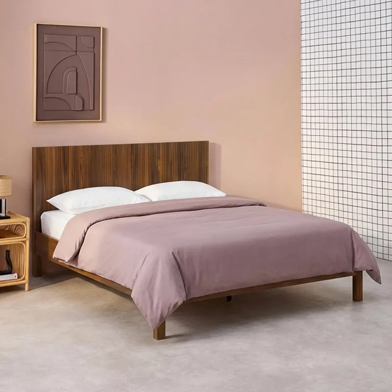 Cama con somier a láminas y cabecero 140x190cm, decoración madera - Camas de matrimonio