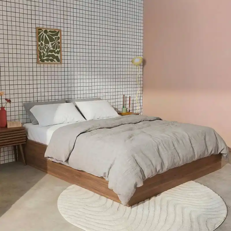 Cama con cajón y somier de láminas 140x190cm, decoración madera - Camas de matrimonio