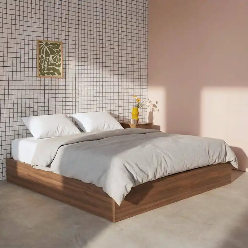 Cama con cajón y somier de láminas 160x200cm, decorado en madera - Camas de matrimonio