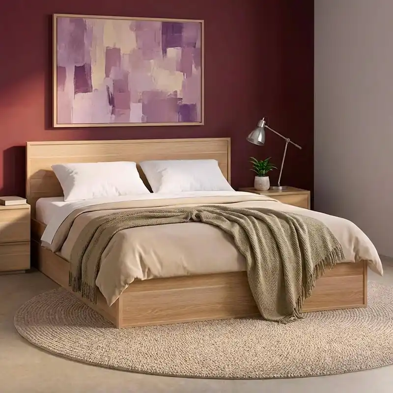 Cama con somier de láminas y cabecero 140x190cm + 4 cajones decorativos de madera - Camas de matrimonio