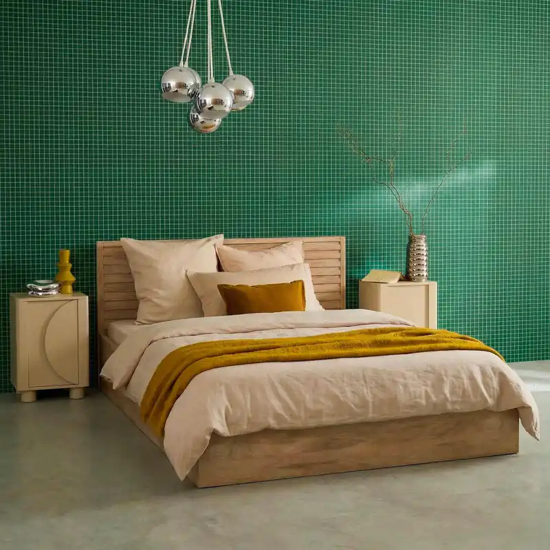 Cama con cajón, somier de láminas y cabecero 140x190cm decoración madera - Camas de matrimonio