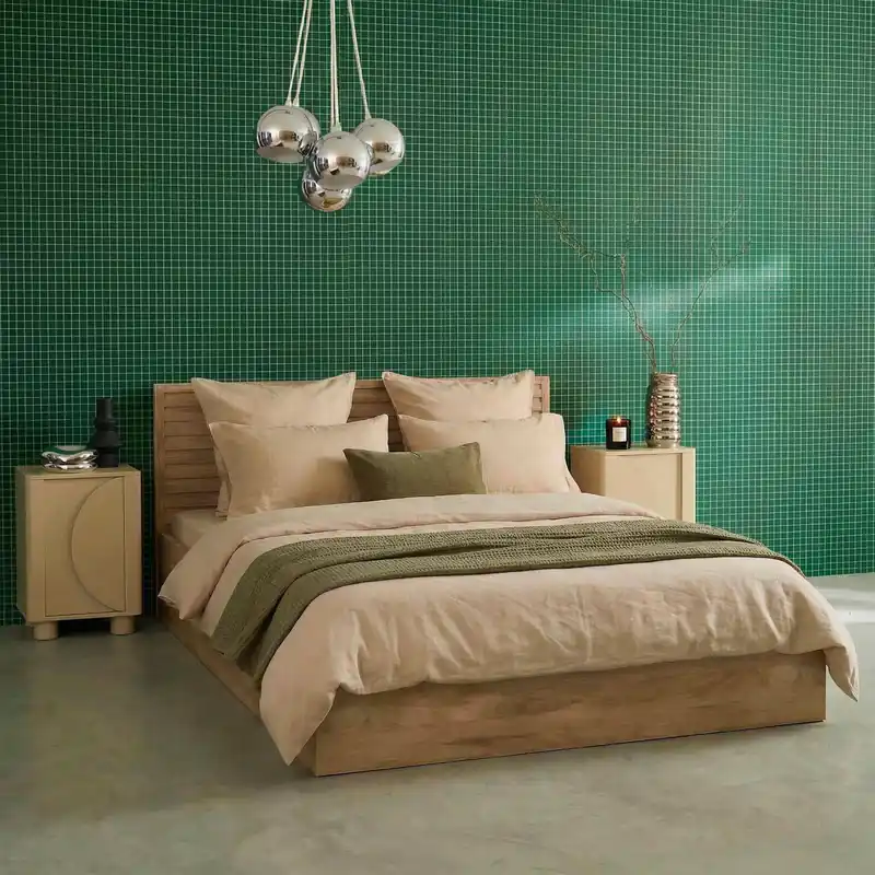 Cama con cajón, somier de láminas y cabecero 160x200cm decoración madera - Camas de matrimonio