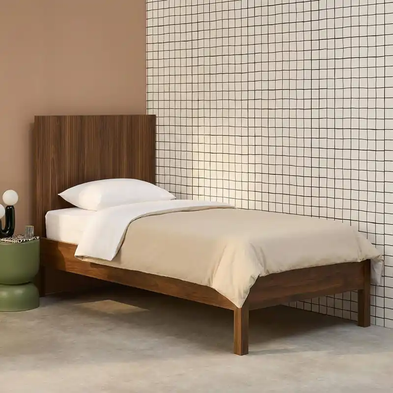Cama con somier de láminas y cabecero 90x190cm, decoración madera - Camas individuales