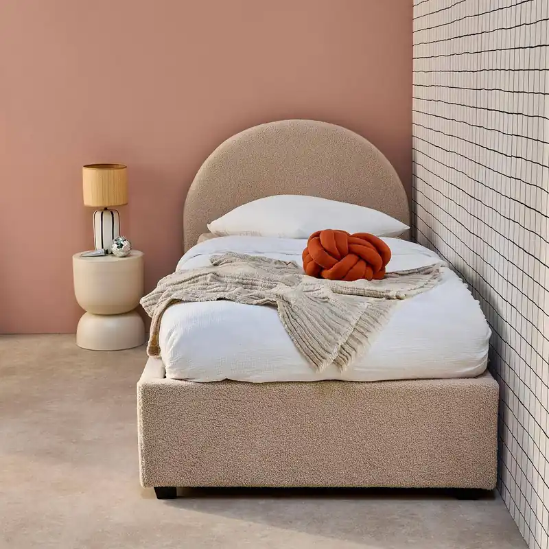 Cama con somier abatible y cabecero 90x190cm, acabado en borreguito - Camas individuales
