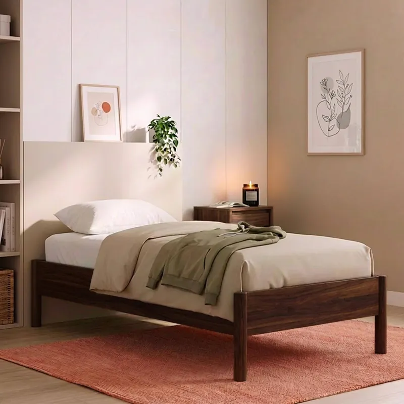Cama con somier de láminas 90x190cm decoración madera - Camas individuales