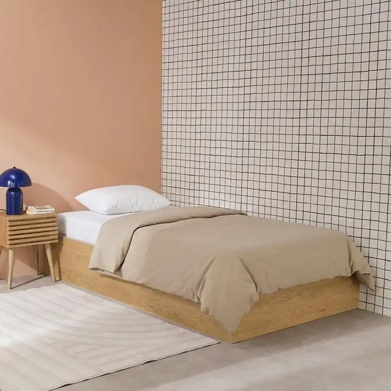 Cama con cajón y somier de láminas 90x190cm, decoración madera - Camas individuales