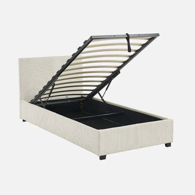 Cama con somier abatible y cabecero 90x190cm, acabado en pana fina - Camas individuales