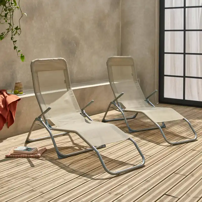 Tumbona plegable de textileno con 2 posiciones, set de 2 - Tumbonas