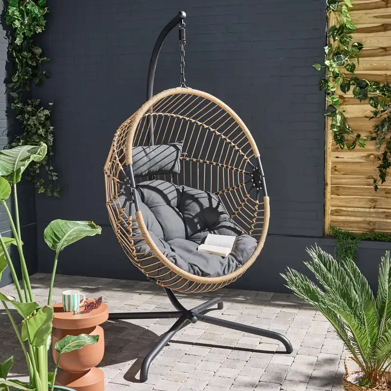 Sillón colgante de jardín tipo huevo de acero y poliéster - Tumbonas