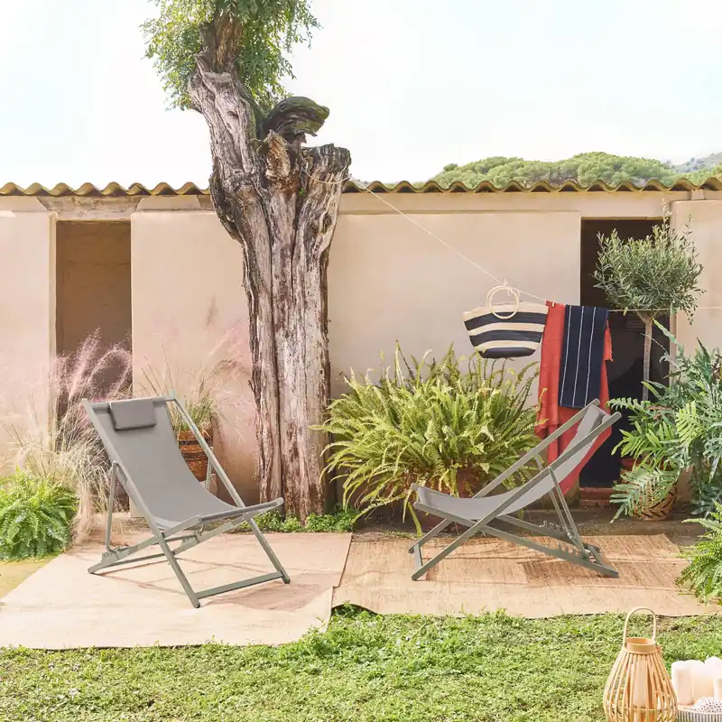 Silla de jardín plegable con cojín, set de 2 - Tumbonas