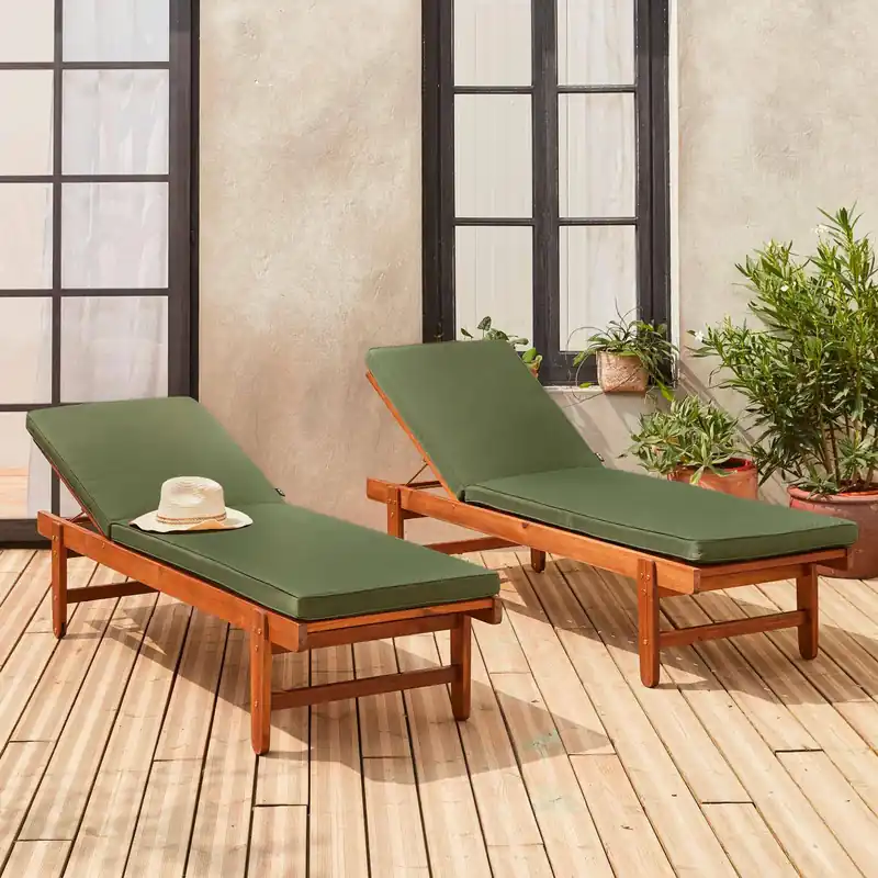 Tumbona de madera con ruedas, set de 2 - Tumbonas