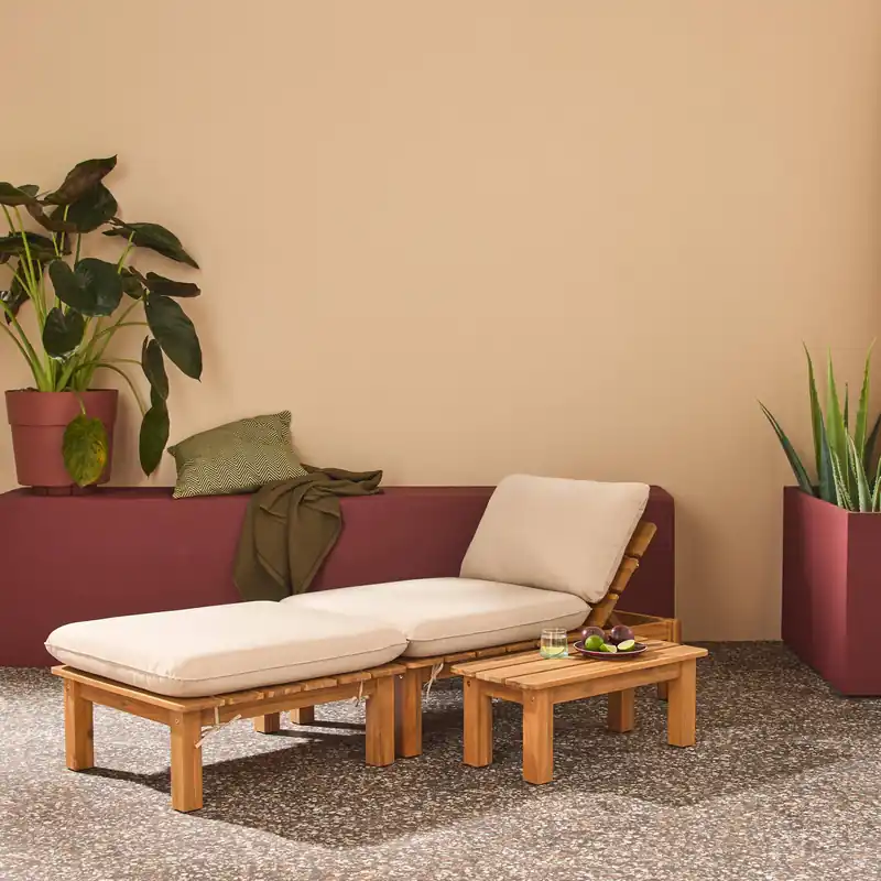 Conjunto tumbona modular de madera de acacia con múltiples posiciones y mesa - Tumbonas