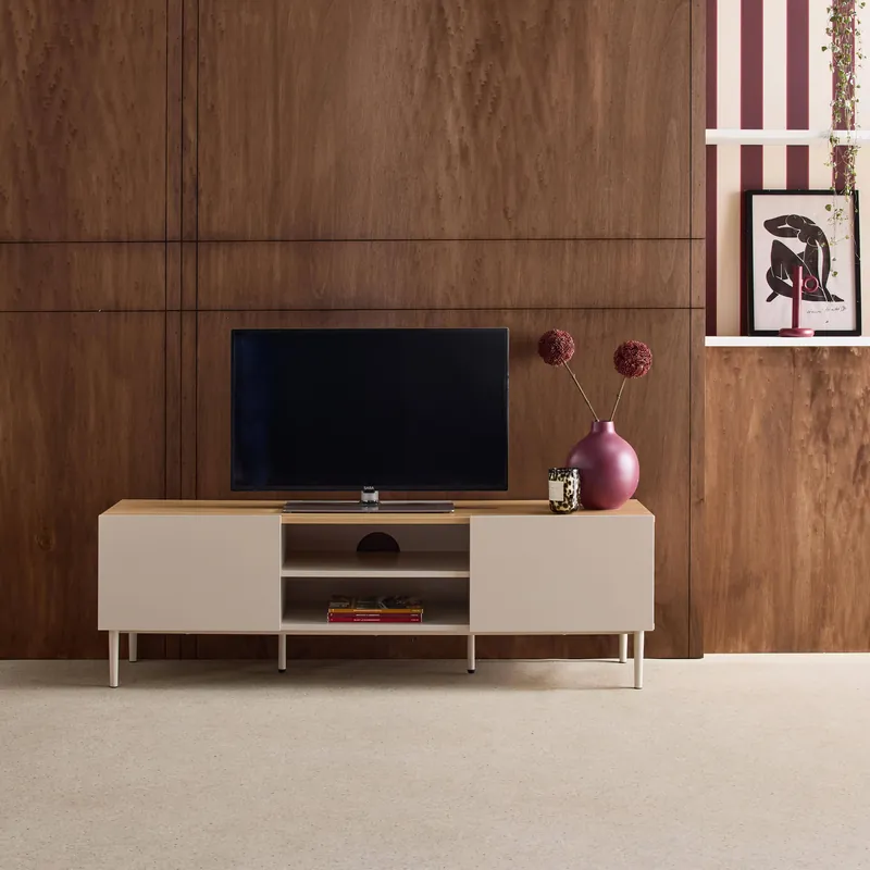 Mueble de TV de metal y decoración de madera 2 puertas, 140cm - Muebles de TV