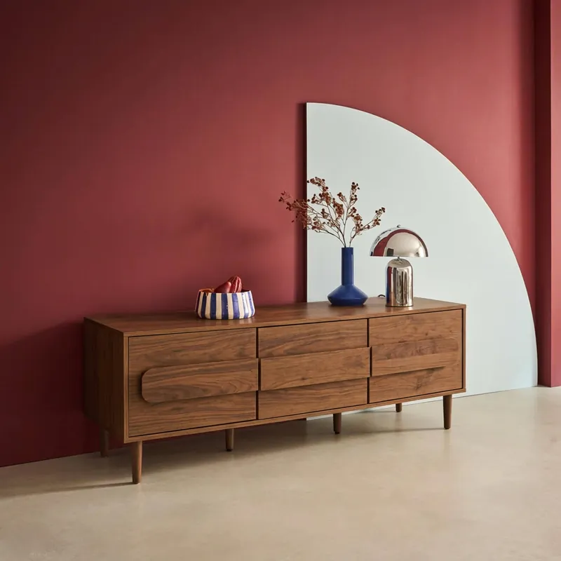 Mueble de TV vintage con efecto madera y 3 puertas, 150cm - Muebles de TV