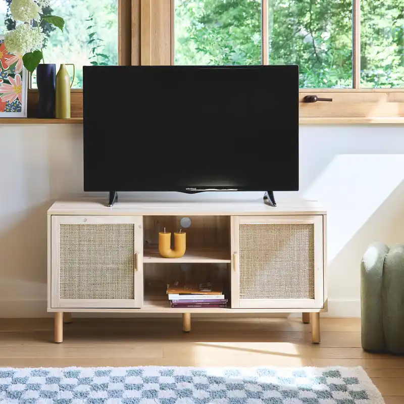 Mueble TV efecto caña y madera 120cm - Muebles de TV