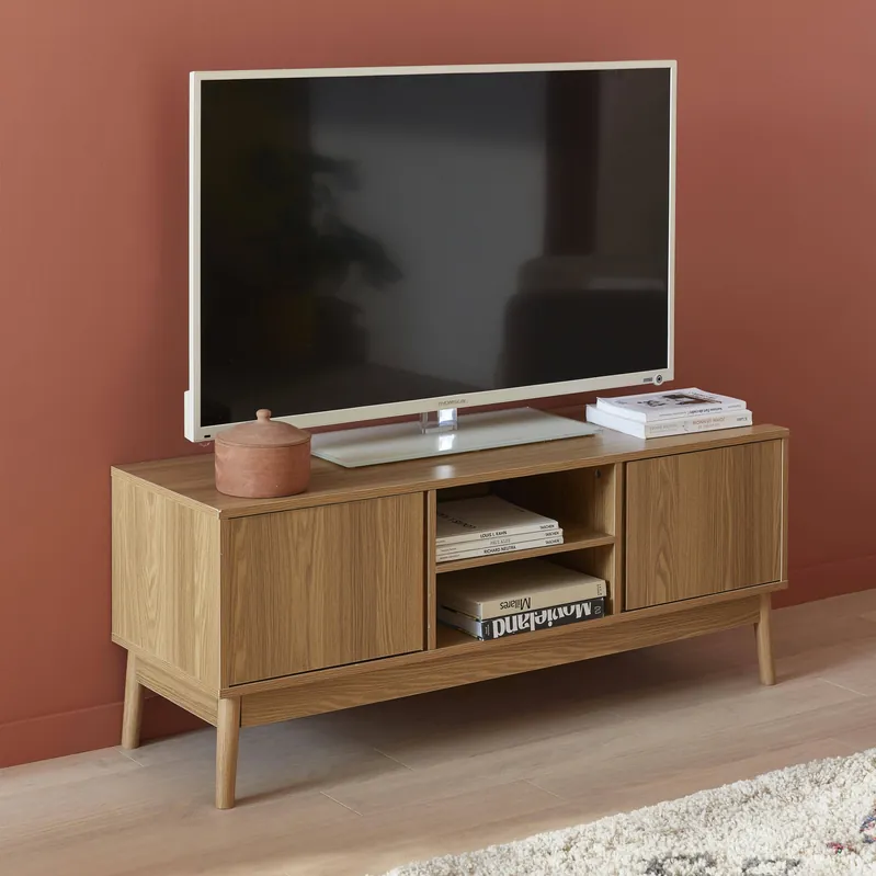 Mueble TV de efecto madera con 2 puertas, 120cm - Muebles de TV